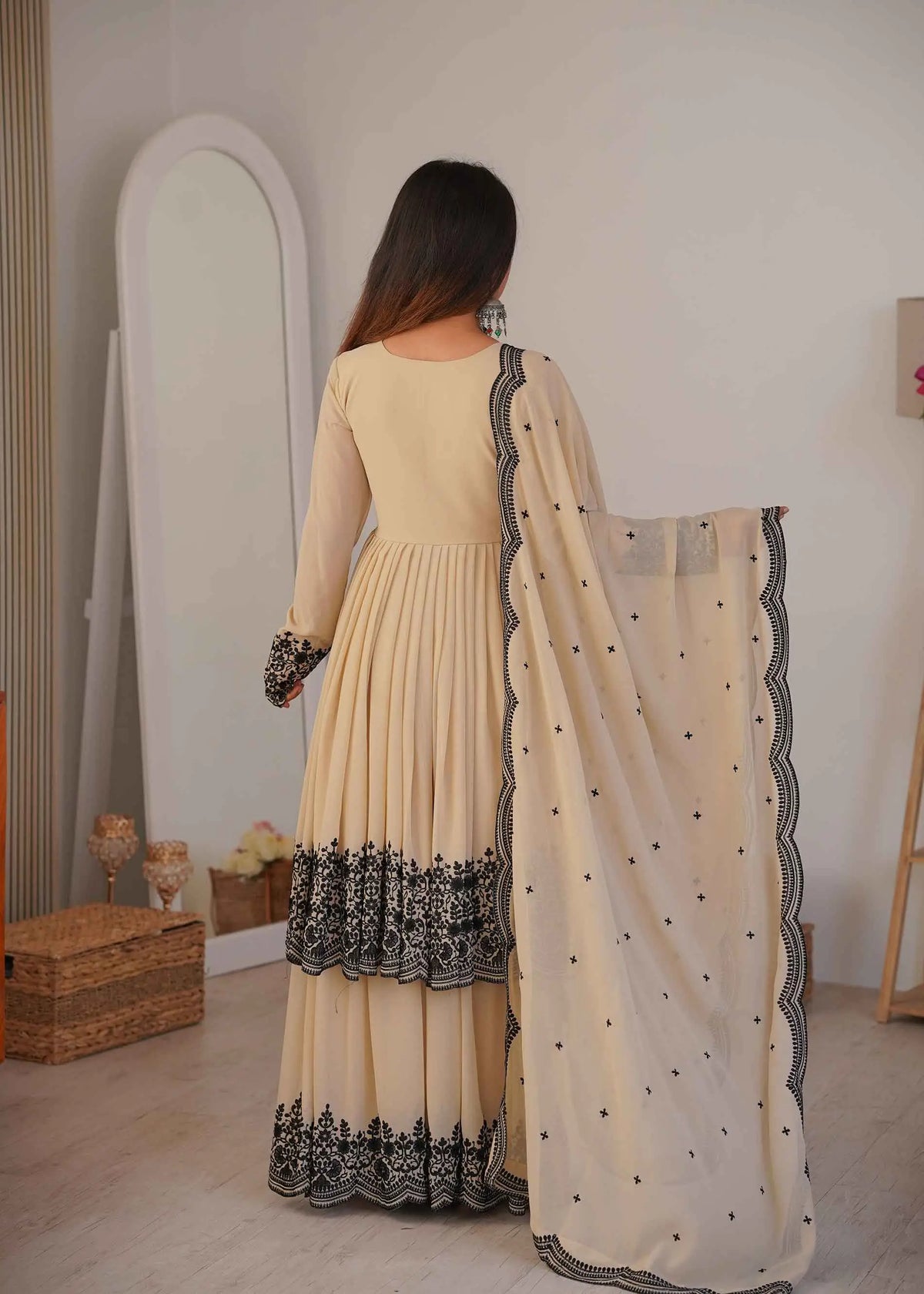 Beige Embroidery Work Sharara Set