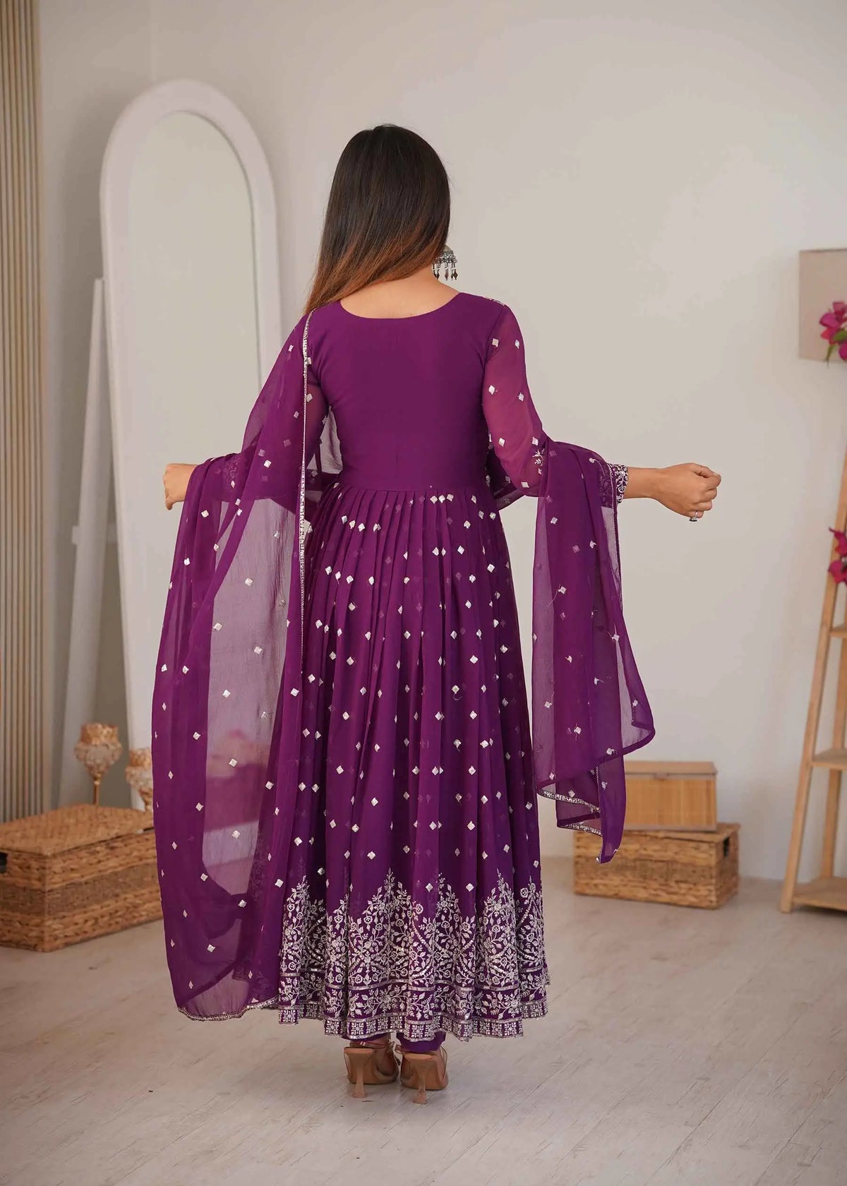 Grape Purple Georgette Embroidered Gown
